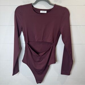 Babaton | Segovia Contour Bodysuit Women's Burgundy Long Sleeve Top Size Medium